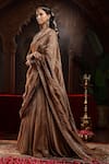 Shop_Miku Kumar_Brown Tissue, Organza Embroidery Scoop Neck Amara Copper Lehenga Set _Online_at_Aza_Fashions