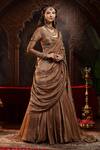 Shop_Miku Kumar_Brown Tissue, Organza Embroidery Scoop Neck Amara Copper Lehenga Set 