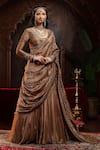 Buy_Miku Kumar_Brown Tissue, Organza Embroidery Scoop Neck Amara Copper Lehenga Set _at_Aza_Fashions