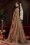 Miku Kumar_Brown Tissue, Organza Embroidery Scoop Neck Amara Copper Lehenga Set _Online