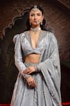 Buy_Miku Kumar_Gray Tissue, Organza Embroidery V-neck Saanjh Jacket Lehenga Set _Online_at_Aza_Fashions
