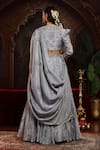 Miku Kumar_Gray Tissue, Organza Embroidery V-neck Saanjh Jacket Lehenga Set _Online_at_Aza_Fashions