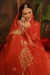 Buy_Miku Kumar_Red Tissue, Organza Embroidery V-neck Shanaya Anarkali Set _Online_at_Aza_Fashions