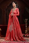 Buy_Miku Kumar_Red Tissue, Organza Embroidery V-neck Shanaya Anarkali Set 
