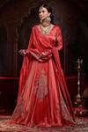 Miku Kumar_Red Tissue, Organza Embroidery V-neck Shanaya Anarkali Set _Online
