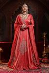 Buy_Miku Kumar_Red Tissue, Organza Embroidery V-neck Shanaya Anarkali Set _at_Aza_Fashions