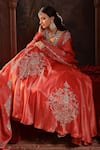 Buy_Miku Kumar_Red Tissue, Organza Embroidery V-neck Shanaya Anarkali Set _Online