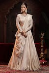 Buy_Miku Kumar_Ivory Tissue, Organza Embroidery Round Neck Nihar Lehenga Set _at_Aza_Fashions