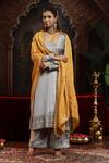 Buy_Miku Kumar_Gray Tissue, Organza Embroidery Square Neck Grey Aabha Suit Set With Dupatta _at_Aza_Fashions