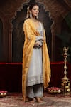 Buy_Miku Kumar_Gray Tissue, Organza Embroidery Square Neck Grey Aabha Suit Set With Dupatta _Online_at_Aza_Fashions