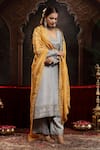 Shop_Miku Kumar_Gray Tissue, Organza Embroidery Square Neck Grey Aabha Suit Set With Dupatta _Online_at_Aza_Fashions