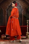Miku Kumar_Orange Chanderi Silk Embroidery Round Neck Kanika Suit Set _Online_at_Aza_Fashions