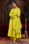 Miku Kumar_Yellow Chanderi Silk Embroidery Round Neck Vaidehi Suit Set _at_Aza_Fashions