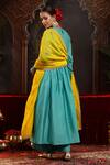 Miku Kumar_Turquoise Chanderi Silk Embroidery Round Neck Taruni Suit Set _Online_at_Aza_Fashions