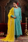 Buy_Miku Kumar_Turquoise Chanderi Silk Embroidery Round Neck Taruni Suit Set _at_Aza_Fashions