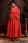 Miku Kumar_Red Chanderi Silk Embroidery Round Neck Anarkali Suit Set _Online_at_Aza_Fashions