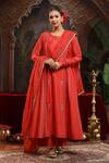 Buy_Miku Kumar_Red Chanderi Silk Embroidery Round Neck Anarkali Suit Set _at_Aza_Fashions