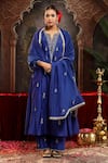 Buy_Miku Kumar_Blue Chanderi Silk Embroidery Round Neck Tanirika Suit Set _at_Aza_Fashions