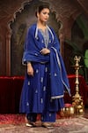 Miku Kumar_Blue Chanderi Silk Embroidery Round Neck Tanirika Suit Set _at_Aza_Fashions