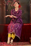 Buy_Miku Kumar_Purple Chanderi Silk Embroidery Round Neck Hand Suit Set _Online_at_Aza_Fashions