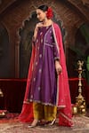 Miku Kumar_Purple Chanderi Silk Embroidery Round Neck Hand Suit Set _Online