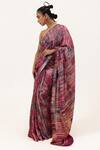 Shop_Unallume By Nisha_Blue Silk Crimson Tide Saree Set _at_Aza_Fashions