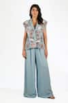 Buy_Anjali Kanwar_Aqua Georgette, Silk Organza Beads, Sequins Blue Beaded Jumpsuit And Jacket Set _at_Aza_Fashions