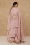 Shop_Charu Makkar_Blush Chanderi, Tissue, Organza V-neck Pink Kurta Set _Online_at_Aza_Fashions