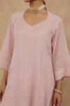 Buy_Charu Makkar_Blush Chanderi, Tissue, Organza V-neck Pink Kurta Set 