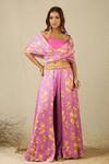 Buy_Label Nitika_Pink Modal, Net, Satin Beads Halter Neck, Purple And Floral Palazzo Set _at_Aza_Fashions