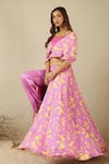 Label Nitika_Pink Modal, Net, Satin Beads Halter Neck, Purple And Floral Palazzo Set _at_Aza_Fashions