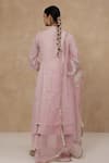 Shop_Charu Makkar_Blush Chanderi, Tissue, Organza V-neck Pink Kurta Set _at_Aza_Fashions