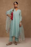 Buy_Charu Makkar_Blue Chanderi, Tissue, Organza Embroidery V-neck Light Kurta Set _at_Aza_Fashions