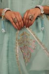 Charu Makkar_Blue Chanderi, Tissue, Organza Embroidery V-neck Light Kurta Set _Online