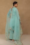 Shop_Charu Makkar_Blue Chanderi, Tissue, Organza Embroidery Round Neck Light Kurta Set _at_Aza_Fashions