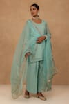 Buy_Charu Makkar_Blue Chanderi, Tissue, Organza Embroidery Round Neck Light Kurta Set _at_Aza_Fashions