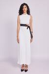Buy_Dev And Viv_White Rayon High Neck Cutout Dress With Black Tie _at_Aza_Fashions