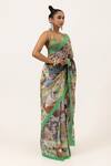 Shop_Unallume By Nisha_Green Silk Floral Drift Saree _at_Aza_Fashions