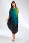 Buy_Anjali Kanwar_Green Satin, Crepe Beads, Sequins Round Neck Ombre Beaded Dress _at_Aza_Fashions