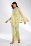 Buy_Anjali Kanwar_Green Chiffon, Viscose, Crepe Crystals Collared Embellished Top And Skirt _at_Aza_Fashions
