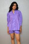 Buy_Studio Moda India_Purple Cotton Applique Collared Orchid Shirt _at_Aza_Fashions