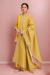 Buy_Sheetal Batra_Mustard Silk, Cotton Embroidery Round Neck Light Yellow Shamshul Kurta Set _at_Aza_Fashions
