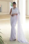 Buy_Pooja Bagaria_Lavender Organza Sequins, Embroidery, Beads Round Neck Chantilly Saree Set _at_Aza_Fashions