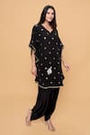 Buy_Sajeda A Lehry_Black Silk, Crepe Embroidery V-neck Hand Kaftan And Dhoti Pant _at_Aza_Fashions