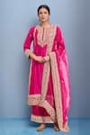 Buy_Sheetal Batra_Pink Embroidery Round Neck Shiza Hot Kurta Set _at_Aza_Fashions