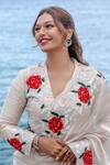 Midushi Bajoria_Silver Tissue Sequins, Cut Work V-neck Saree With Blazer Blouse _at_Aza_Fashions