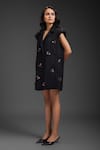 Deepika Arora_Black Crepe Beads, Embroidery Collared Rozella Dress _at_Aza_Fashions