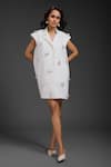 Buy_Deepika Arora_White Crepe Sequins Collared Rozella Designer Dress _at_Aza_Fashions