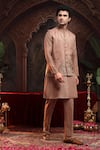 Shop_Miku Kumar_Brown Organza, Tissue Embroidery Copper Tanv Kurta Set _Online_at_Aza_Fashions