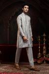 Shop_Miku Kumar_Gray Tissue, Organza Embroidery Vireen Kurta Set _at_Aza_Fashions
